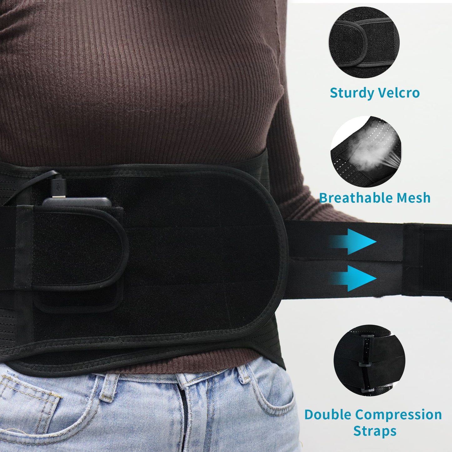 GINEKOO Back Braces Breathable Back Support Belt with Heating Pad for Lower Back Pain Relief, Lumbar Support for Men and Women for Herniated Discs, Sciatica(L)