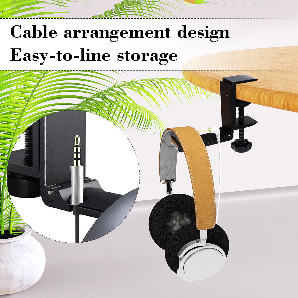 Headphone Holder with Cable Organizer - GINEKOO Aluminum Foldable Headset Stand Hanger Under Desk Save Space Headphone Hook for Universal Headphones