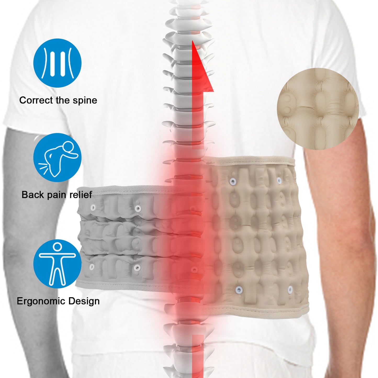 Physical Decompression Back Belt by GINEKOO -Spinal Air Traction Belt for Lower Back Pain Relief, Back Support & Lumbar Traction belt(29-49 inch Waists)