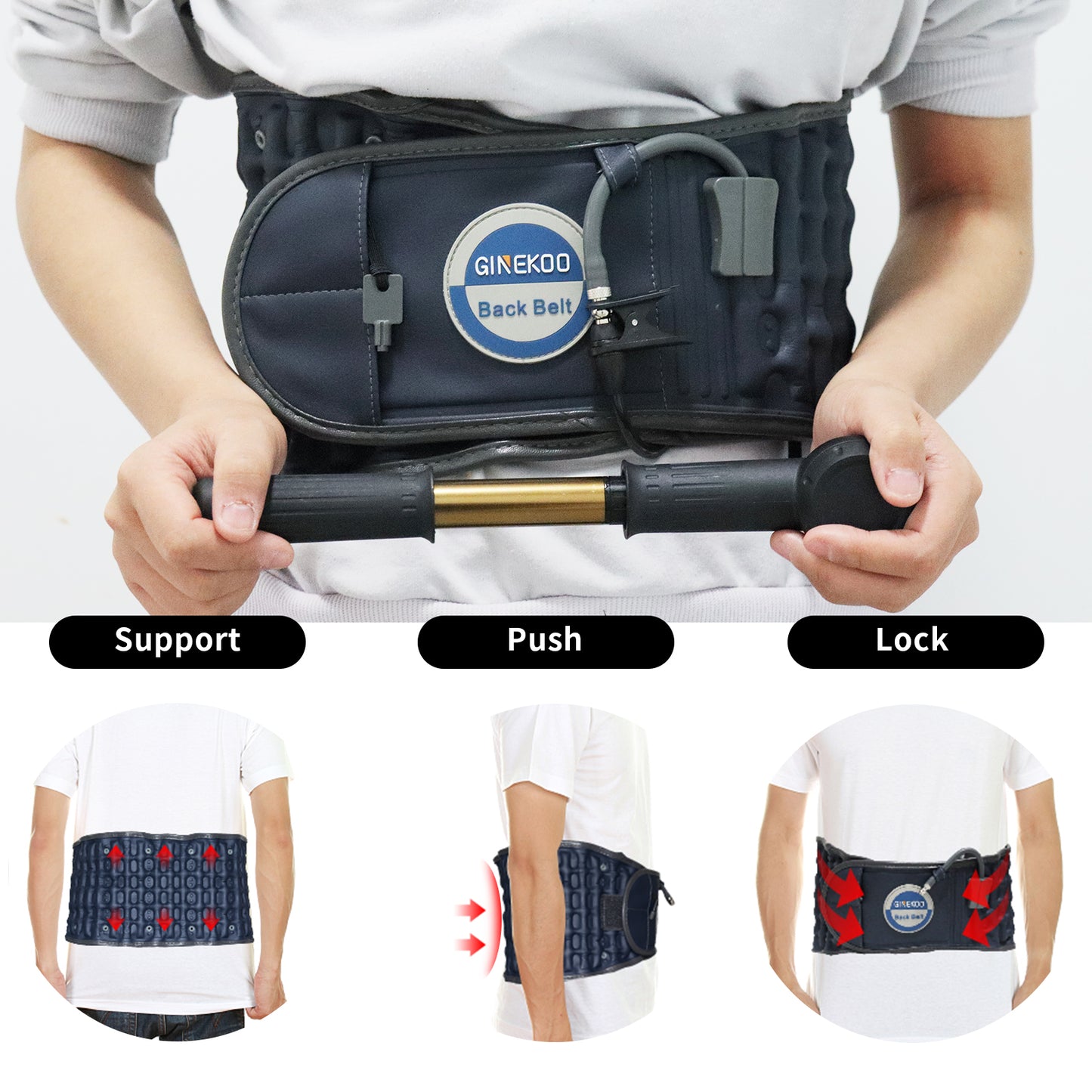 Decompression Back Belt by GINEKOO - Spinal Air Traction Belt for Lumbar Support and Lower Back Pain, Back Support & Lumbar Traction Belt, Navy Blue(29-49 inch Waists)