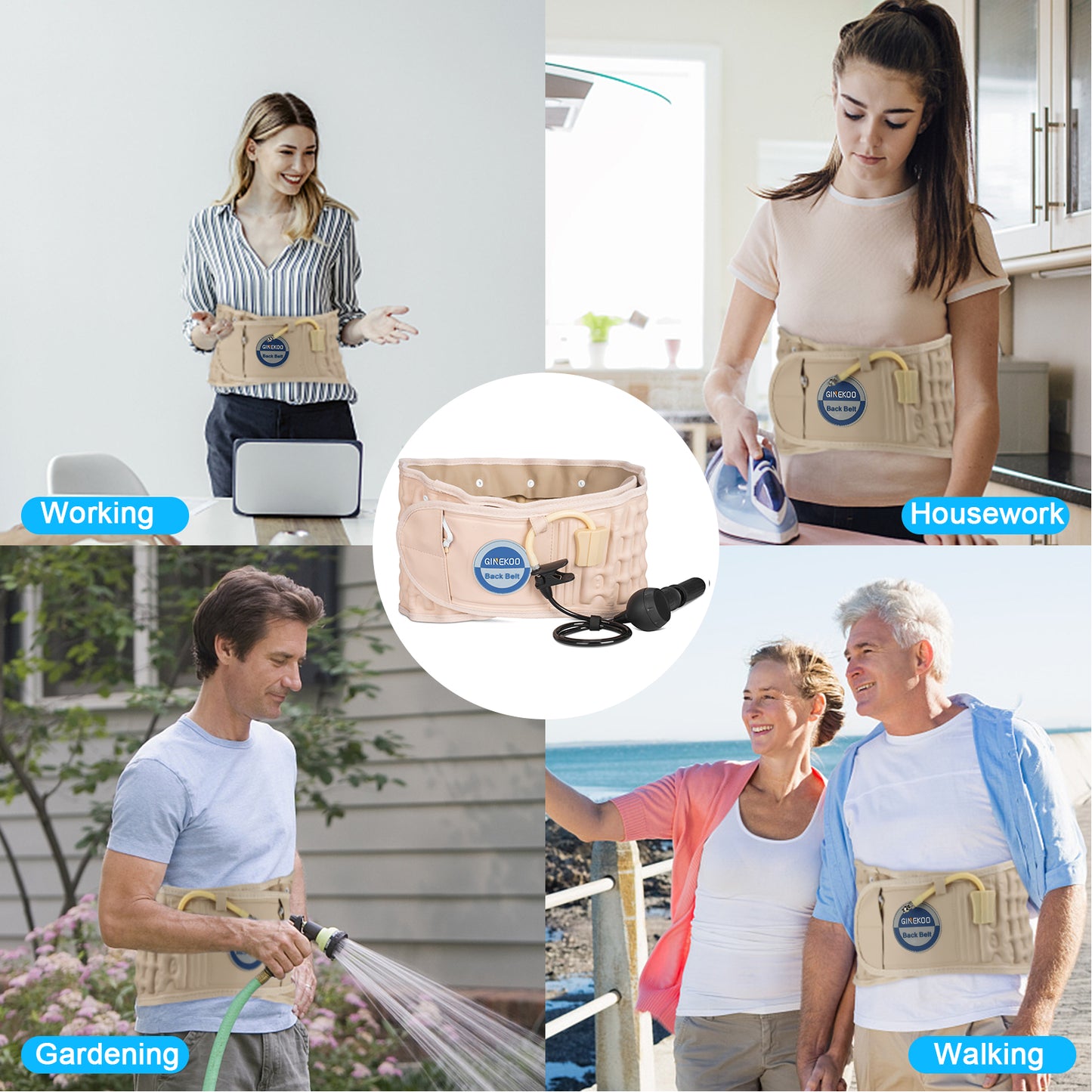 Physical Decompression Back Belt by GINEKOO -Spinal Air Traction Belt for Lower Back Pain Relief, Back Support & Lumbar Traction belt(29-49 inch Waists)