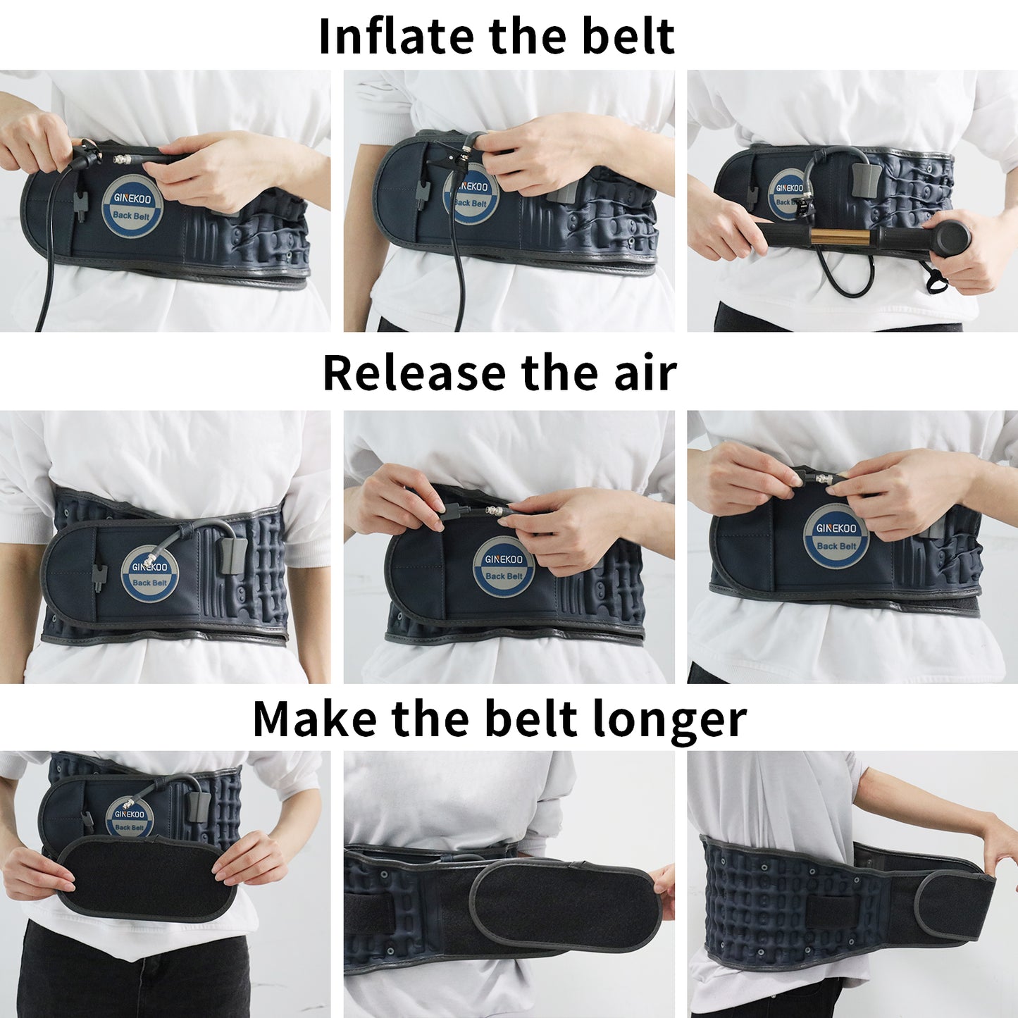 Decompression Back Belt by GINEKOO - Spinal Air Traction Belt for Lumbar Support and Lower Back Pain, Back Support & Lumbar Traction Belt, Navy Blue(29-49 inch Waists)