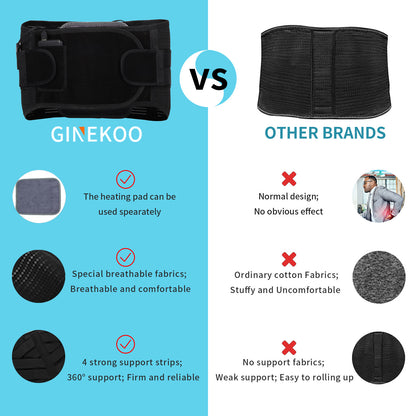 GINEKOO Back Braces Breathable Back Support Belt with Heating Pad for Lower Back Pain Relief, Lumbar Support for Men and Women for Herniated Discs, Sciatica(L)