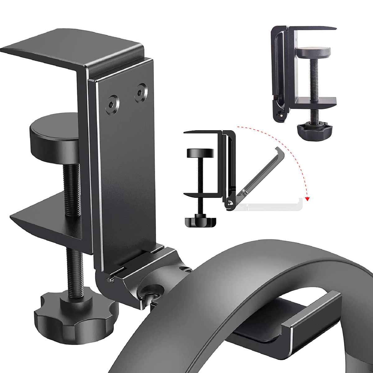 Headphone Holder with Cable Organizer - GINEKOO Aluminum Foldable Headset Stand Hanger Under Desk Save Space Headphone Hook for Universal Headphones